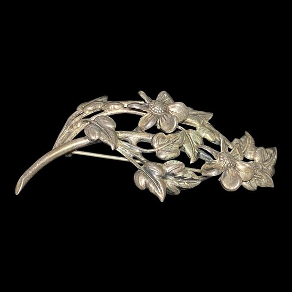 Danecraft Sterling Silver Floral Brooch Pin - Picture 9 of 15